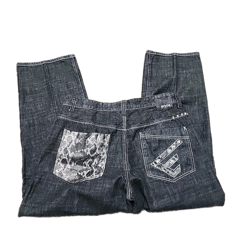 VTG ENYCE Clothing Denim Men's Jeans Size‎ 38X31 Wide Leg Baggy Color Black Rare